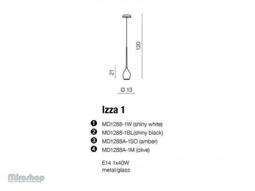 Подвесной светильник Azzardo AZ0131 Izza 1 (shiny white) (MD1288-1-SWH) (15379)