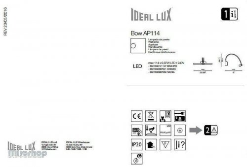 Настінний світильник Ideal Lux BOW AP114 BIANCO (137612) (96697)