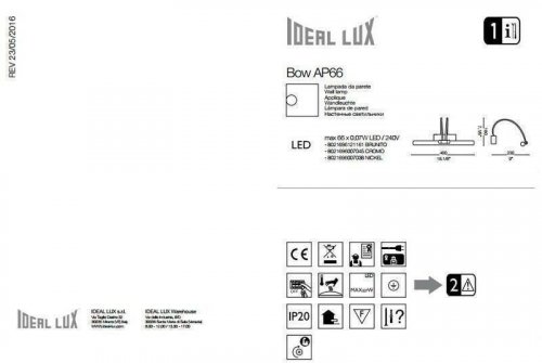 Підсвічування для картин Ideal Lux BOW AP66 NICKEL (007038) (48304)