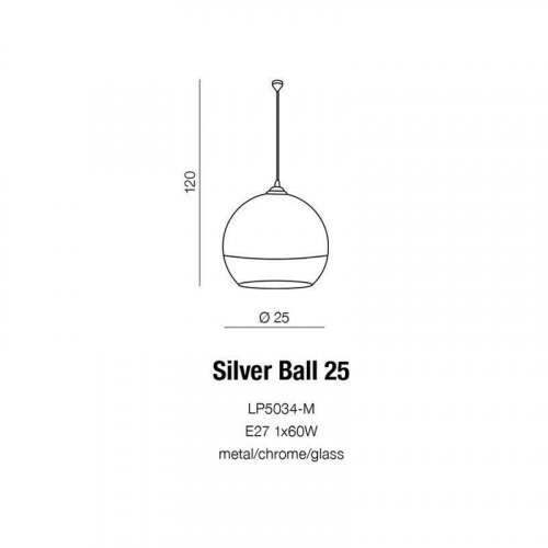 Подвесной светильник Azzardo AZ0733 Silver ball 25 (LP5034-M) (15841)