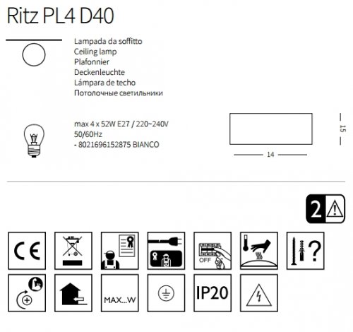 Стельовий світильник Ideal Lux RITZ PL4 D40 (152875) (23241)