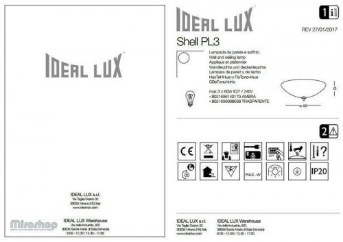 Потолочный светильник Ideal Lux SHELL PL3 TRASPARENTE (008608)