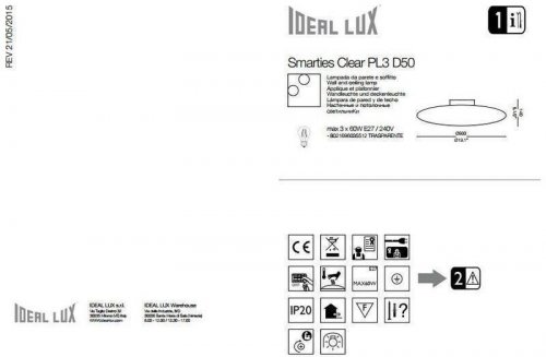 Світильник стельовий Ideal Lux SMARTIES CLEAR PL3 D50 (035512) (41863)