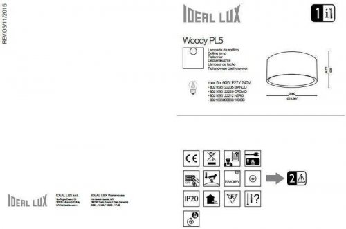 Потолочный светильник Ideal Lux WOODY PL5 BIANCO (122205) (88087)