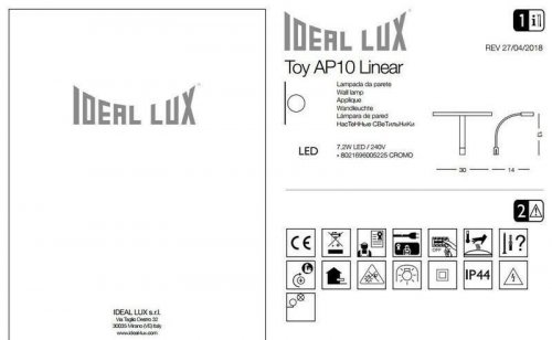 Настінний світильник Ideal Lux TOY AP1 LINEAR (005225) (13295)