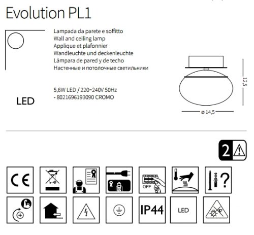Настенно-потолочный светильник Ideal Lux EVOLUTION PL1 (193090) (23132)