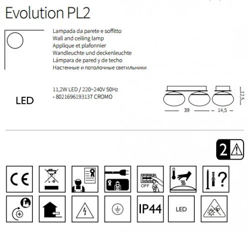 Настінно-стельовий світильник Ideal Lux EVOLUTION PL2 (193137)