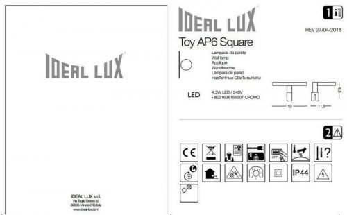 Настенный светильник Ideal Lux TOY AP1 SQUARE (156507)