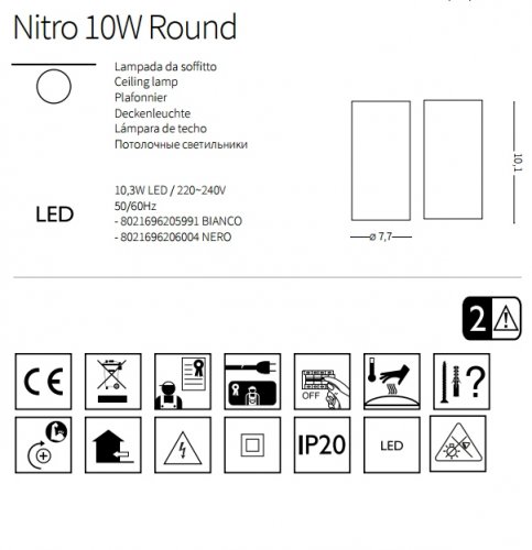 Точковий світильник Ideal Lux NITRO 10W ROUND NERO (206004) (22983)