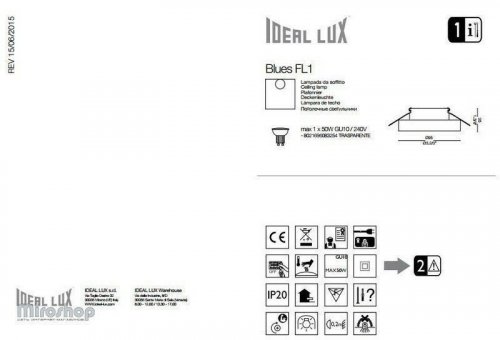 Точковий світильник Ideal Lux BLUES FI1 ROUND TRASPARENTE (083254) (67614)
