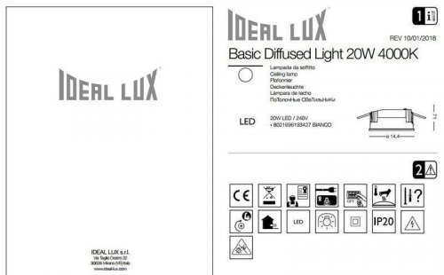 Точковий світильник Ideal Lux BASIC WIDE 20W 4000K (193427) (13053)