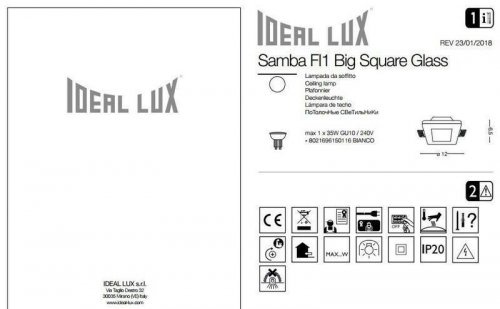 Точковий світильник Ideal Lux SAMBA FI1 SQUARE BIG GLASS (150116) (13166)