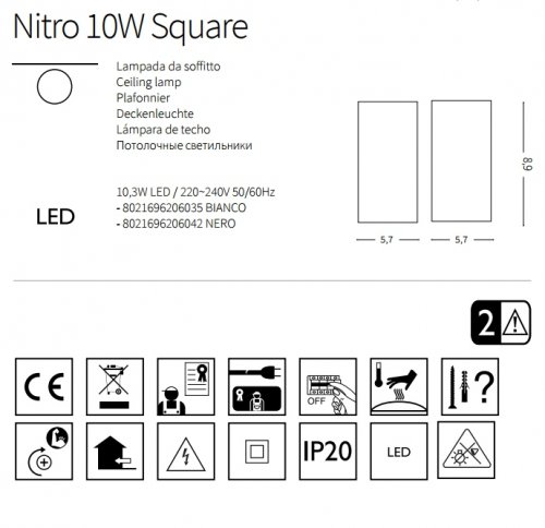 Точковий світильник Ideal Lux NITRO 10W SQUARE NERO (206042) (23032)