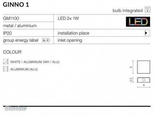 Бра  Azzardo  AZ0761  Ginno  1  (white/aluminium)  (GM1100-WH-ALU)  (76065)