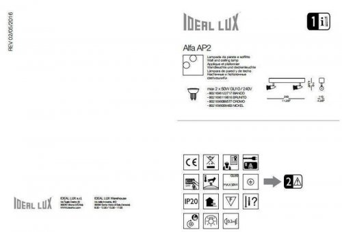 Спот Ideal Lux ALFA AP2 NICKEL (009483) (48246)