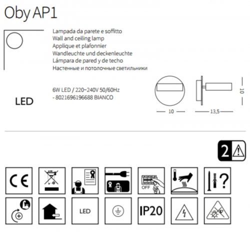 Спот Ideal Lux OBY AP1 (196688) (22910)
