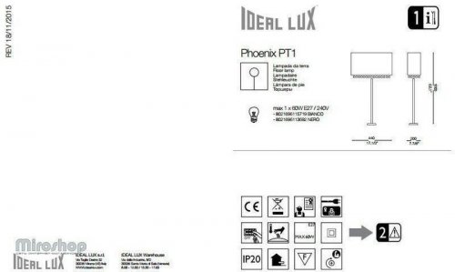 Торшер Ideal Lux PHOENIX PT1 NERO (113692) (88200) 