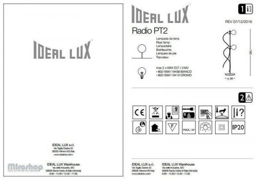 Торшер Ideal Lux RADIO PT2 BIANCO (119458) (23186)