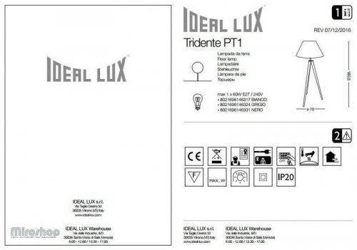 Торшер Ideal Lux TRIDENTE PT1 BIANCO (146317) (94240)