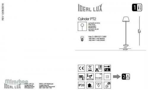 Торшер Ideal Lux CYLINDER PT2 CROMO SFUMATO (111469)