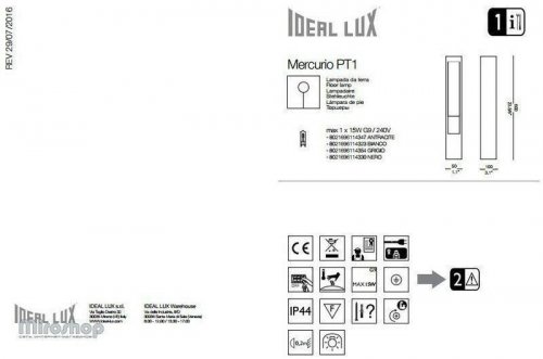 Вуличний світильник Ideal Lux MERCURIO PT1 ANTRACITE (114347) (88128)
