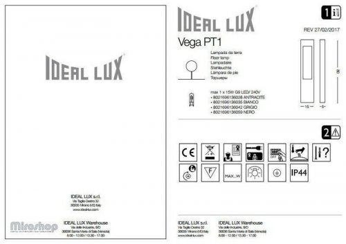 Парковий світильник Ideal Lux VEGA PT1 ANTRACITE (136028) (94200)