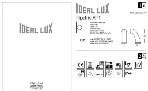Настінний світильник Ideal Lux PIPELINE AP1 NERO (160559) (13088)