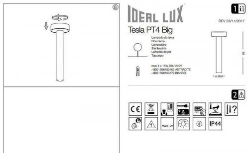 Парковий світильник Ideal Lux TESLA PT4 BIG BIANCO (153179) (13105)