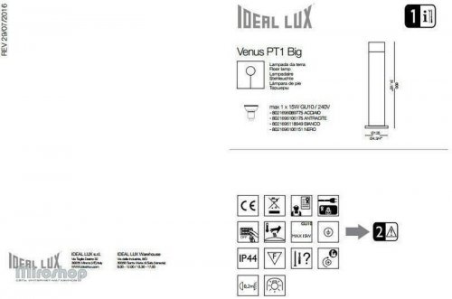 Уличный светильник Ideal Lux VENUS PT1 BIG ACCIAIO (089775) (67593)