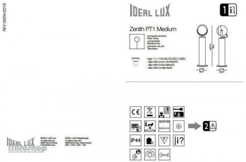Вуличний світильник Ideal Lux ZENITH PT1 MEDIUM ANTRACITE (124421) (88178)