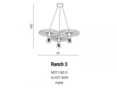 Підвісний світильник Azzardo AZ1649 Ranch 3 (MD71192-3-BK) (16008) 