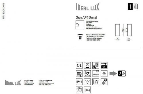 Настінний світильник Ideal Lux GUN AP2 SMALL NERO (100395) (81228)