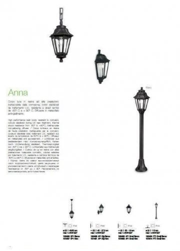 Вуличний світильник Ideal Lux ANNA PT1 SMALL NERO (101514)