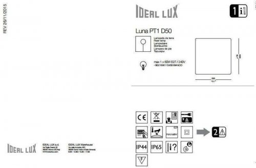 Вуличний світильник Ideal Lux LUNA PT1 D50 (191607) (88127)