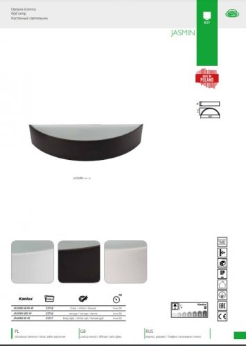 Настінний світильник Kanlux JASMIN W/M-W (23758) (91403)