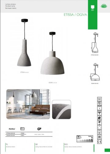 Підвісний світильник Kanlux ETISSA D20 GR (27000)
