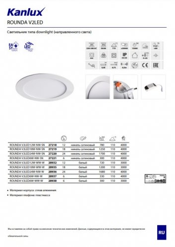 Стельовий світильник Kanlux ROUNDA V2 LED18W-NW-W (28934) (26654)