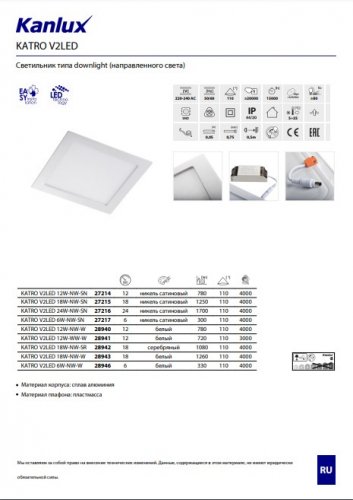 Стельовий світильник Kanlux KATRO V2 LED 18W-NW-SN (27215) (26638)