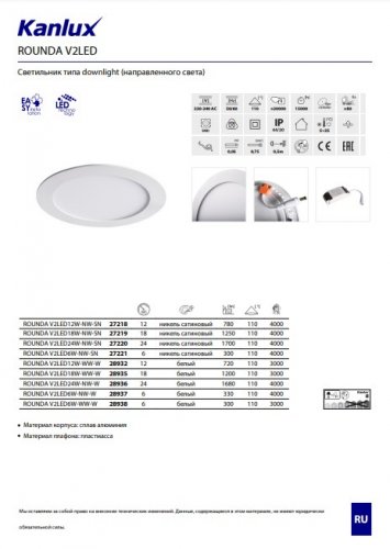 Стельовий світильник Kanlux ROUNDA V2 LED24W-NW-W (28936) (26652) 