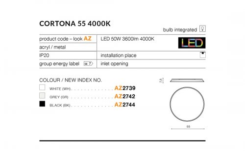 Потолочный  светильник  Azzardo  AZ2739  Cortona  55  4000K  (white)