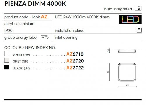 Стельовий світильник Azzardo AZ2720 Pienza 4000K (grey)