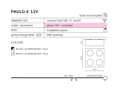 Стельовий світильник Azzardo AZ2888 Paulo 4 12V (black/black) (GM4400-BK-BK)