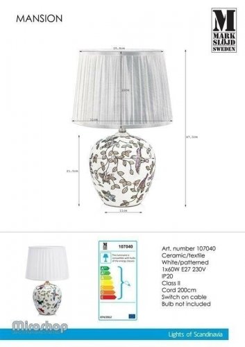 Настольная лампа Markslojd 107040 MANSION (97018)