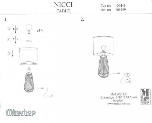 Настільна лампа Markslojd 106449 NICCI (88419)
