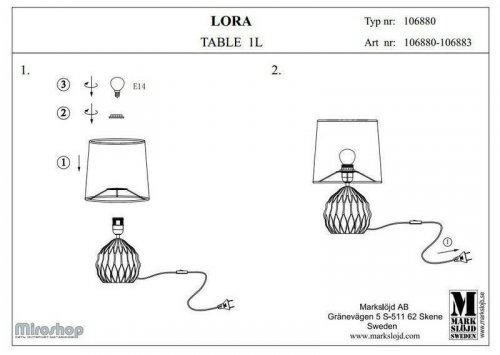 Настільна лампа Markslojd 106880 Lora (94497)
