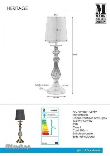 Настільна лампа Markslojd 106989 HERITAGE (96972)
