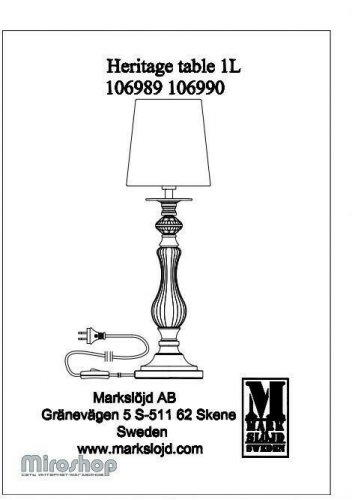 Настільна лампа Markslojd 106989 HERITAGE (96972)