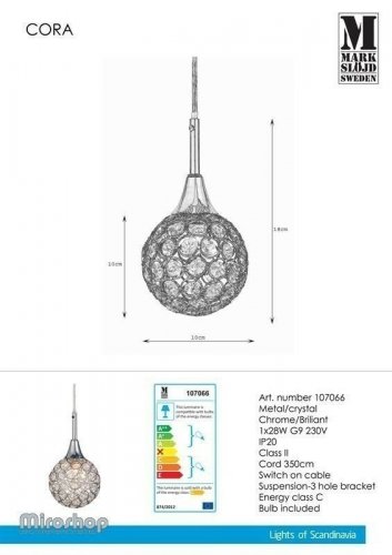 Підвісний світильник Markslojd 107066 CORA (96970)