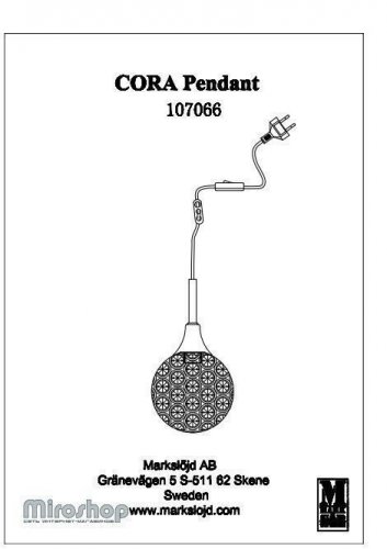Підвісний світильник Markslojd 107066 CORA (96970)