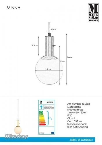 Підвісний світильник Markslojd 106868 MINNA (94466)